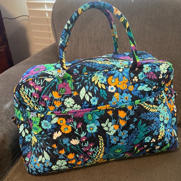 Vera Bradley Weekender w/Trolley Sleeve ~ Midnight Blues ~ Multiple Pockets - Picture 1 of 12